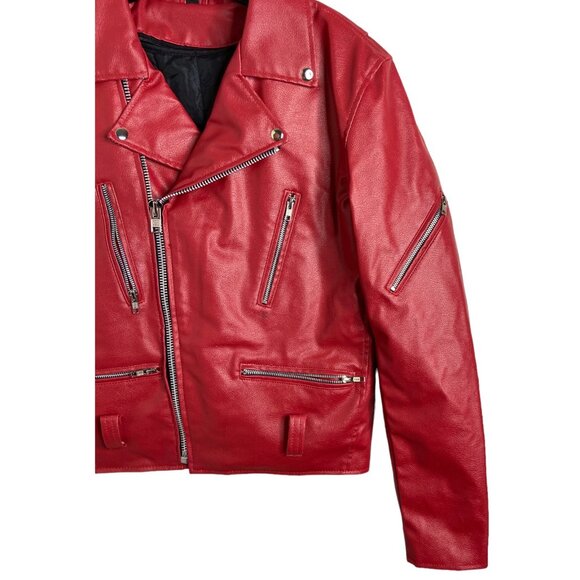 The Alley Chicago Red motorcycle Jacket Vegan Leather multi pocket small - Picture 8 of 10